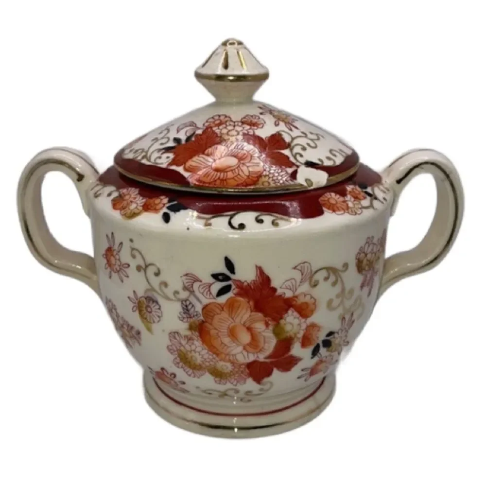 Vintage Japanese 1920’s Hand Floral Designed Porcelain Sugar Bowl